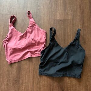 Pink and Black V-Neck Crop Tops
